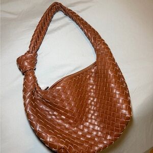 Woven Hobo Shoulder Bag - Brown